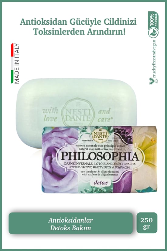Nesti Dante Philosophia Detox Katı Sabun 250 gr | Detoks ve Aydınlatıcı | Defne, Lotus Çiçeği, Beyaz Nilüfer