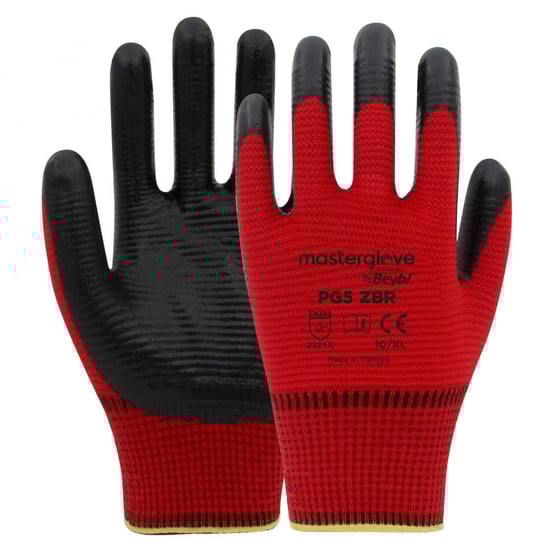 Pg5 Zebra Kırmızı Polyester Örme Nitril Iş Eldiveni 10 Beden