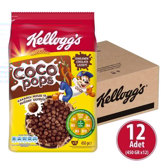 Kellogg's Coco Pops Topları 450 gr x 12 Adet, Lif, Demir Ve 7 Vit