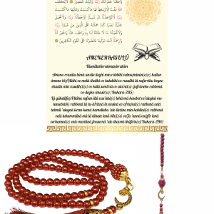 P Parla Namaz Tesbihi Vavlı 99'lu Cam İncili Amenerrasulü Dua Kartı ile Fuşya Renk Hediyelik