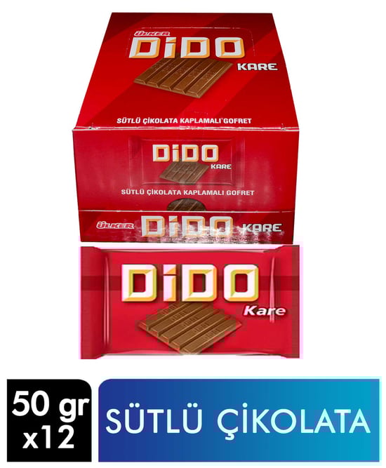 Ülker Dido Sütlü Çikolata Kaplamalı Gofret Kare 50 gr X 12'li Paket