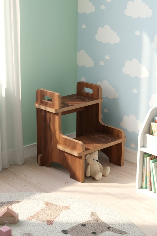 Ahşap Montessori Eğitici Kaymaz Çocuk Basamak-Tabure Banyo, Lavabo Merdiven Yükseltici