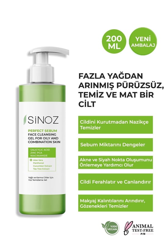 Sinoz Perfect Sebum Dengeleyici Yağlı Karma Ciltler İçin Yüz Temizleme Jeli 200 ml