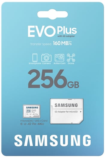 Samsung Evo Plus 256 GB Micro SD MB-MC256SA Class 10 UHS-I U3 A2 V30 MicroSD + SD Adaptör 256GB Hafıza Kartı