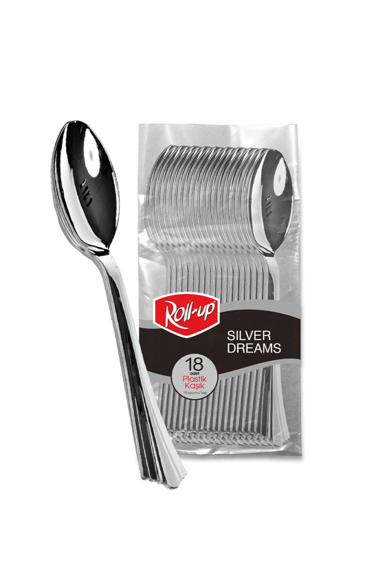 Roll-Up Metal Görünümlü Plastik Kaşık 18li
