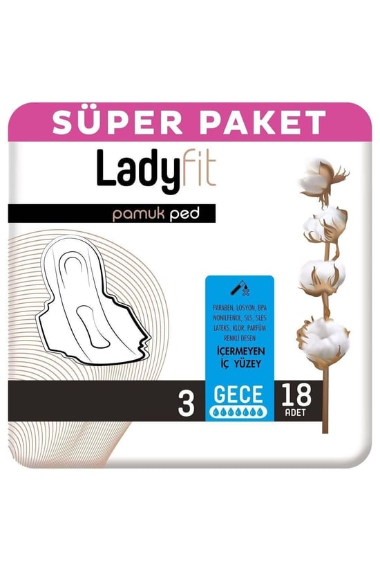 Ladyfit Pamuk Hijyenik Ped Gece 18'li