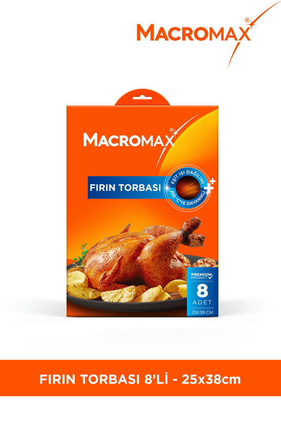 Macromax Fırın Torbası 8 Adet (25x38 cm) Lezzetli ve Sulu Pişirme İçin Fırın Kirlenmesine Son