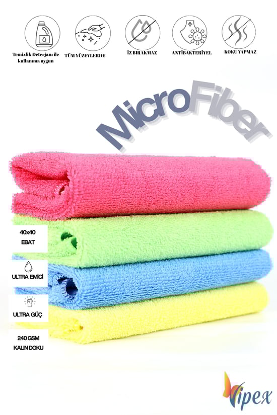 Vipex 40x40 cm Ultra Emiciliğe Sahip 240 Gsm Mikrofiber Bez Pembe Renk