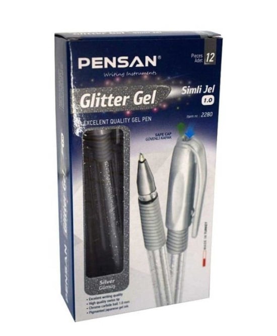 Pensan Gümüş Simli Jel Tükenmez Kalem Glitter 1.0 m 12'li Paket
