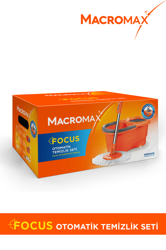 Macromax Focus Otomatik Temizlik Seti Pedalsız Döner Sıkmalı 360 Başlıklı Mikrofiber Paspas