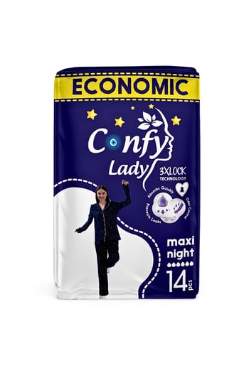Confy Lady Maxi Gece 6 Damlalı Hijyenik Pedler Eko Paket 14 Adet