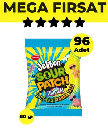 Jelibon Sour Patch Tropikal Yumuşak Şekerleme 80 gr - 96 Adet-4 Koli