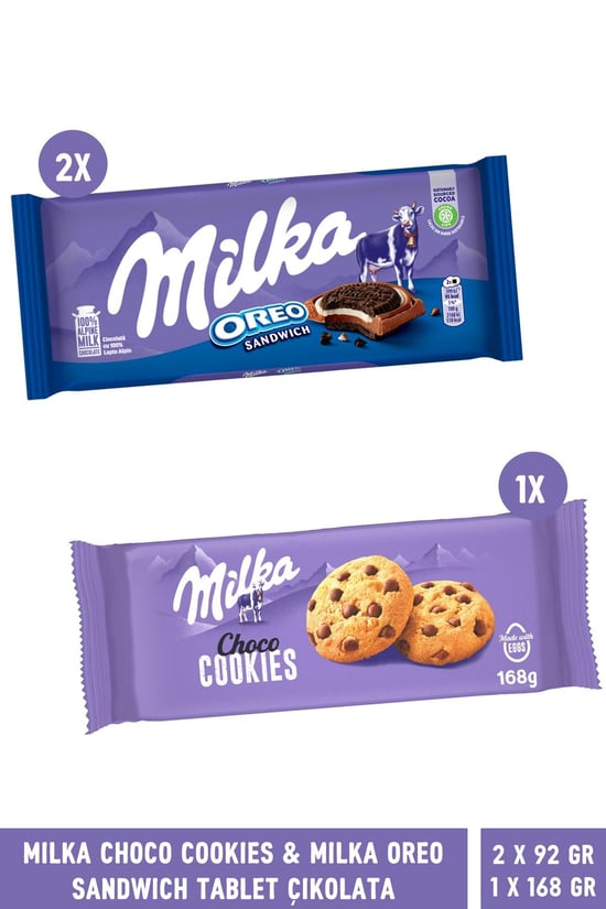 Milka Choco Cookies Damla Çikolatalı Kurabiye 168 gr & Milka Oreo 2 Adet