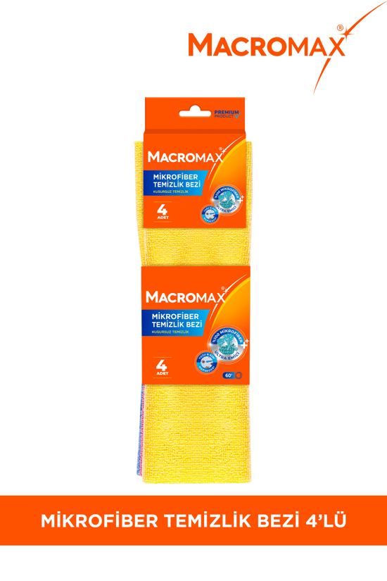 Macromax Mikrofiber Temizlik Bezi 4'lü Paket Ultra Emici Toz Alıcı Çok Amaçlı Yüzey Bezi