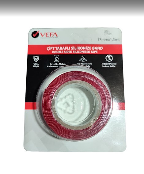 Vefa Kartelalı Çift Taraflı Silikon Bant 17Mm 1.5Mt