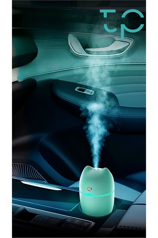 Kedi Şekilli Hava Nemlendirici Taşınabilir Buhar Makinesi Aroma Difüzörü H2o Yeşil