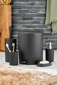 Özhavan Este 5 Parça Pedallı Banyo Seti-Yuvarlak Çöp Kovası Wc Fırçası Sıvı-Katı Sabunluk Diş Fırçası