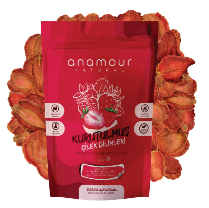 Anamour Natural Çilek Kurusu - Cips Çilek (Şekersiz) - Kuru Meyve Kıtırı 25 Gram