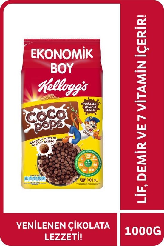 Kellogg's Coco Pops Çikolatalı Buğday ve Mısır Gevreği 1000 Gr, L