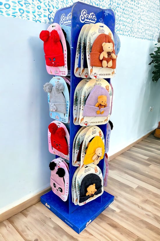 Sasta Peluş Ayıcıklı Mix Bere ve Standı (160 Adet)