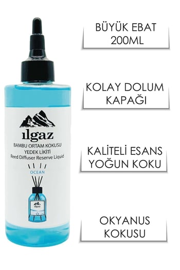 Ilgaz Okyanus Esintisi Yedek Likit Şişe Oda Kokusu Ocean Bambu Çubuklu Oda Kokusu 200 ml
