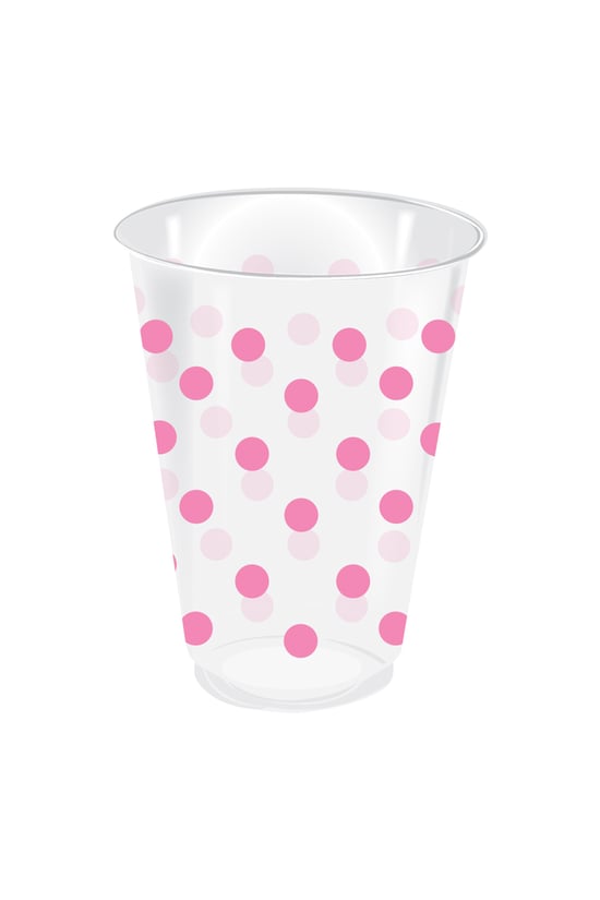 Roll-Up Plastik Bardak Pembe Puantiyeli Şeffaf 250cc 25 Adet