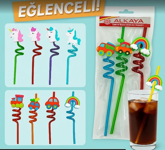 Alkaya 4lü Figürlü Plastik pipet