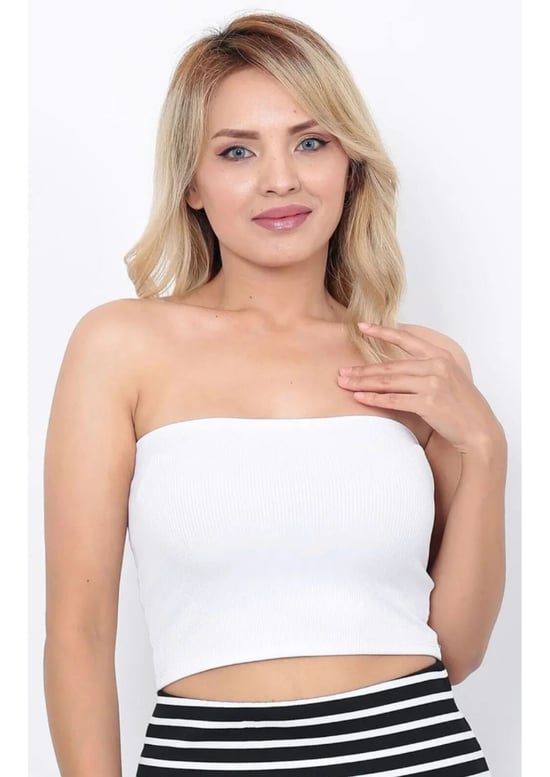 Kadın Beyaz Straplez Büstiyer Crop