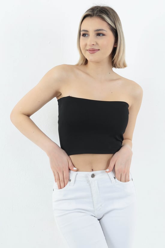 Kadın Siyah Straplez Büstiyer Crop 1 Seri XS,S,M,L,XL