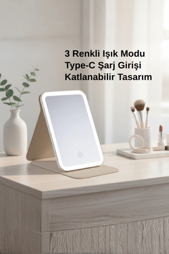 Pure Es Katlanabilir LED Işıklı Makyaj Aynası – 60° Ayarlanabilir, 3 Renkli Mor