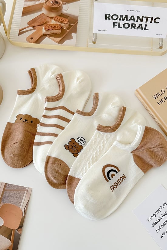 BGK 5 Çift Kadın Ayıcık Desenli Yazlık Çorap Klasik 36-41