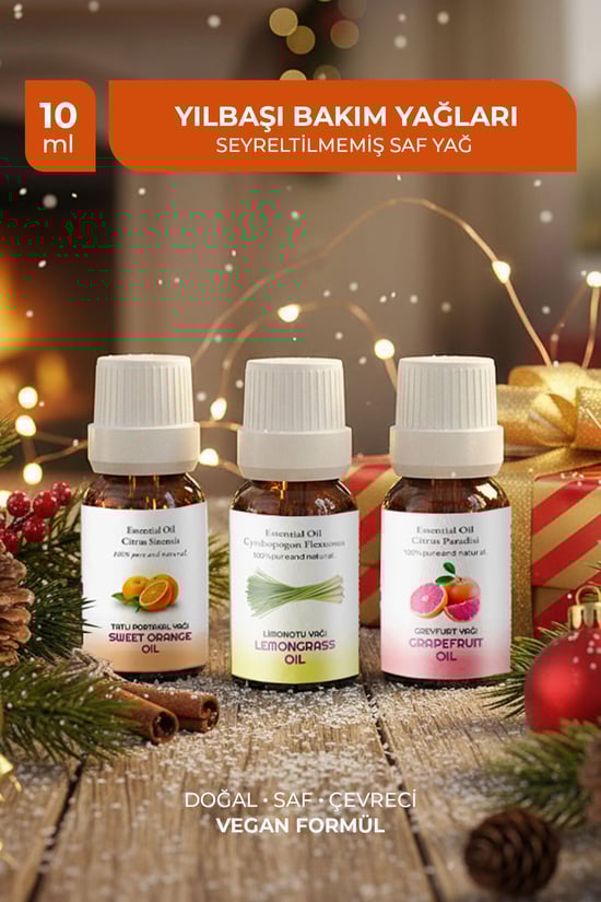 Yılbaşı Bakım Yağı Seti/Yılbaşı Hediyesi (Tatlı Portakal-Greyfurt-Limonotu 10 ml)