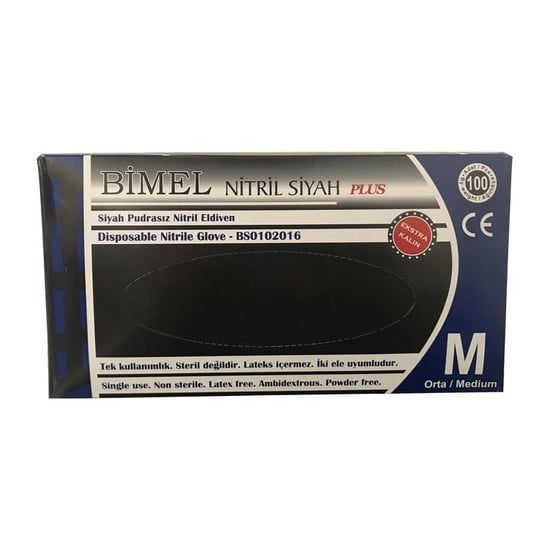 Bimel Pudrasız Nitril Plus Eldiven M Beden Siyah 100'lü