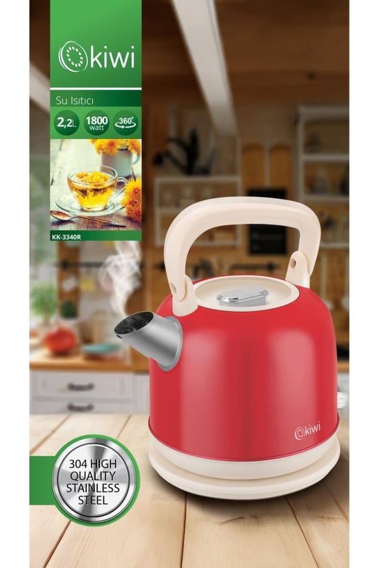 Kiwi Kk-3340 Paslanmaz Çelik  Retro Su Isıtıcı Kettle 2,2 Litre