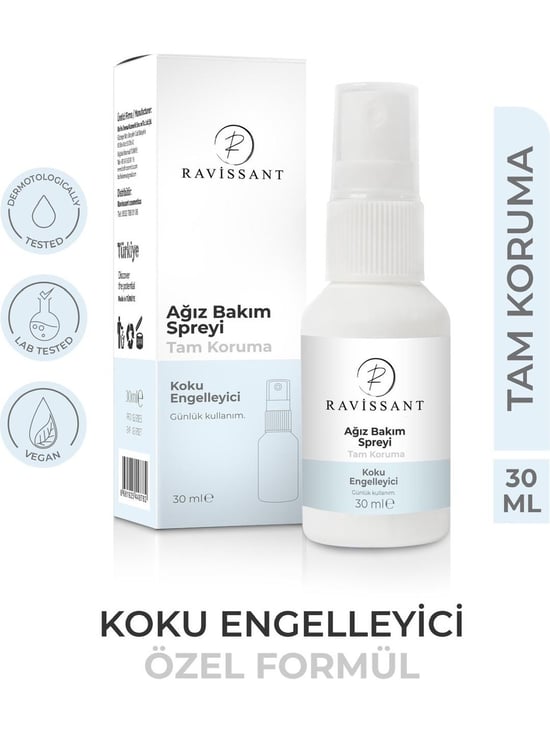 Ravissant Ağız Kokusu Giderici Önleyici Sprey 30 ml (Alkolsüz) Ağız Bakım Ferahlatıcı Tazeleyici Nane Aromalı