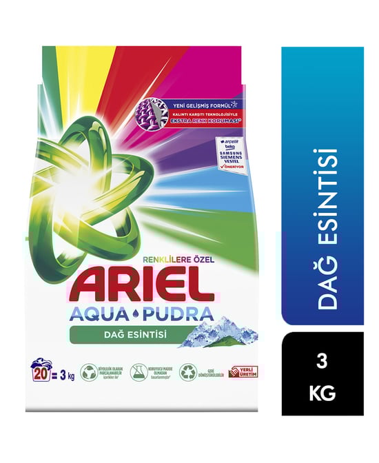 ariel,dağ esintisi, toz deterjan,çamaşır deterjanı,toptan deterjan,3 kg,renklilere özel