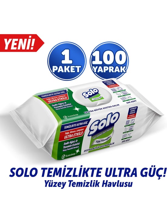 Solo Temizlikte Ultra Güç Sedir Ağacı Yasemin Esintisi Yüzey Temizlik Havlusu 100 Yaprak