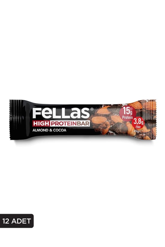 Fellas Yüksek Protein Bar - Bademli ve Kakaolu 45g x 12 Adet