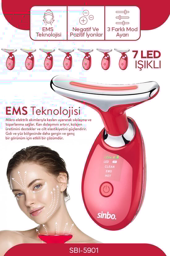 Sinbo SBI-5901 Yüz ve Boyun Bölgesi Sıkılaştırıcı Kırmızı
