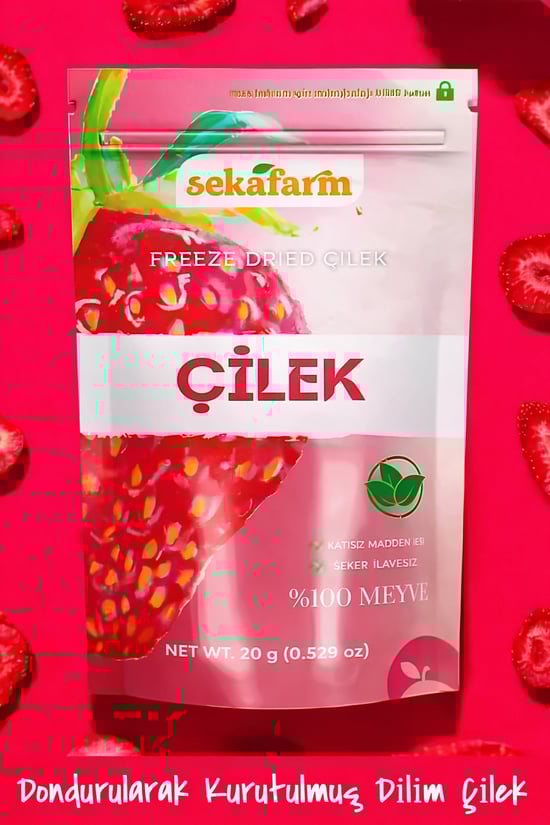 Sekafarm Dondurularak Kurutulmuş Çilek 20 g – Freeze Dry Meyve Cipsi