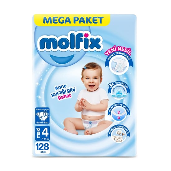 Molfıx Mega Paket Bebek Bezi 4 Beden 128 Adet