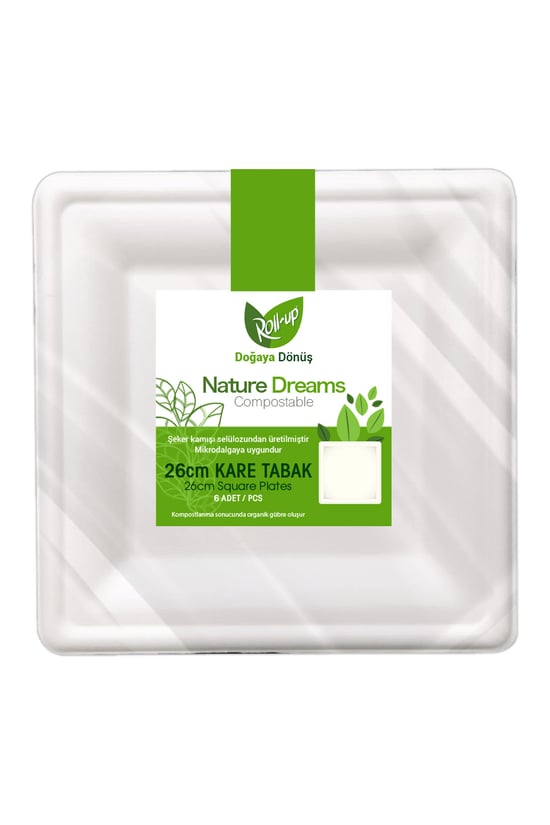 Roll-Up Doğa Dostu Kare Karton Tabak 26cm 6 Adet