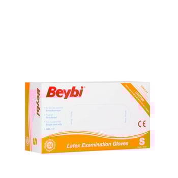 Beybi Pudralı Lateks Muayene Eldiveni S Beden Beyaz 100'lü