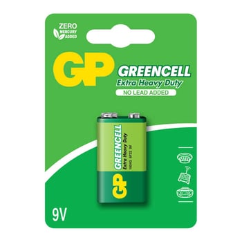 GP Batteries GP1604G Greencell 6F22/1222/9V Pil, 9 Volt, Tekli Kart