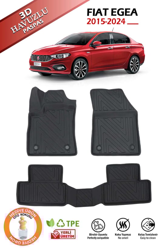 Pikas  Havuzlu 3d Siyah Paspas Takımı, Fiat Egea 2015-2024