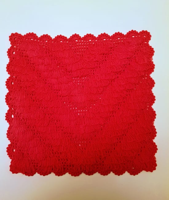 HERŞEY FIRSAT Banyo Lifi Yün El Örmesi Çeyizlik Kare Düz Desenli-Kırmızı