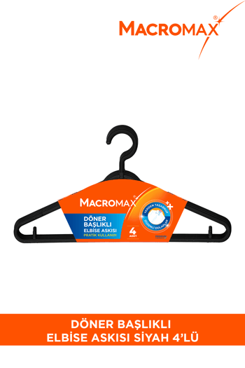 Macromax Döner Başlıklı Elbise Askısı 4'lü Paket  Çok Amaçlı Askı İpi ve Etek Asma Aparatlı