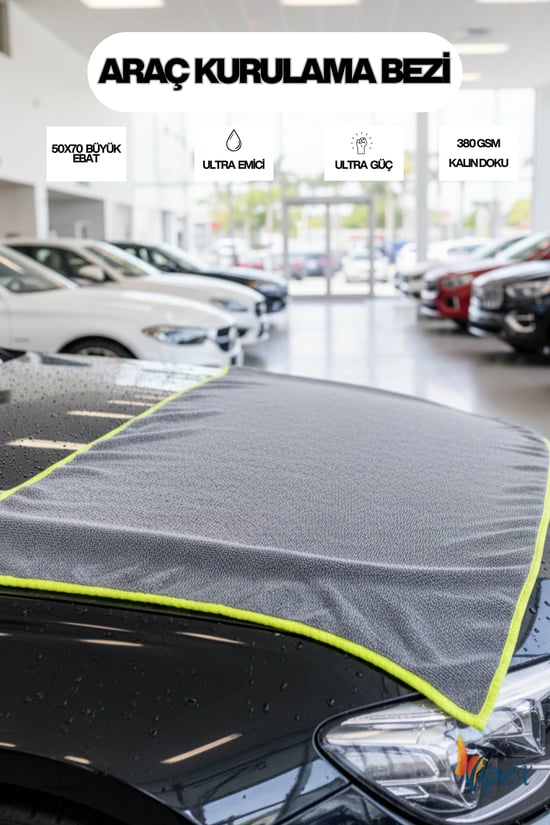 Vipex 50x70 380 GSM Araç Kurulama Bezi Tank Bezi Gri