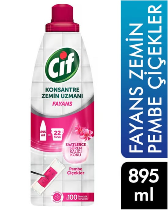 Cif Konsantre Fayans Zemin Uzmanı Yüzey Temizleyici 895 ml Pembe Çiçekler