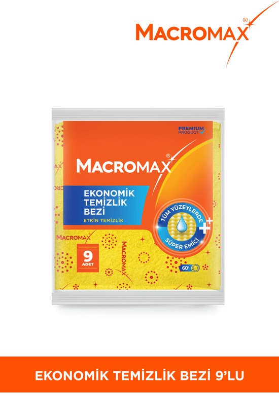 Macromax Ekonomik Temizlik Bezi 9'lu Mega Paket Süper Emici Çok Amaçlı Mutfak ve Yüzey Bezi